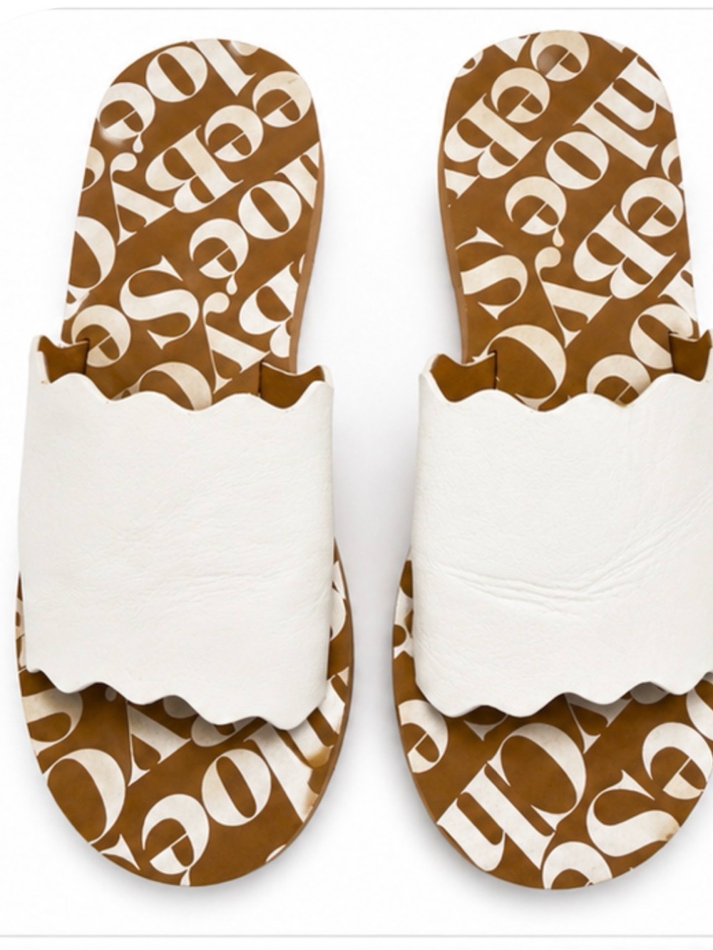 See by Chloe Women’s White Scalloped Slide Sandals - White/Brown 39
